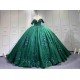 Mumuleo Emerald Green Quinceanera Dresses-Ball Gown Floor-Length Off-The-Shoulder Sweetheart Neckline Sweep Train 100% Polyester