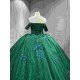 Mumuleo Emerald Green Quinceanera Dresses-Ball Gown Floor-Length Off-The-Shoulder Sweetheart Neckline Sweep Train 100% Polyester