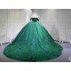 Mumuleo Emerald Green Quinceanera Dresses-Ball Gown Floor-Length Off-The-Shoulder Sweetheart Neckline Sweep Train 100% Polyester