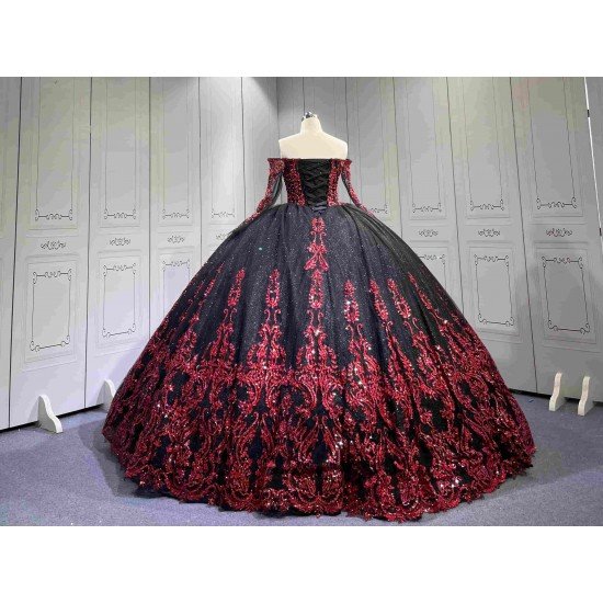 Mumuleo Black Red Modern Ball Gown Floor-Length Quinceanera Dress Satin Lace Natural Waistline Sweetheart Neckline for Teenagers