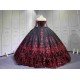 Mumuleo Black Red Modern Ball Gown Floor-Length Quinceanera Dress Satin Lace Natural Waistline Sweetheart Neckline for Teenagers