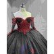 Mumuleo Black Red Modern Ball Gown Floor-Length Quinceanera Dress Satin Lace Natural Waistline Sweetheart Neckline for Teenagers
