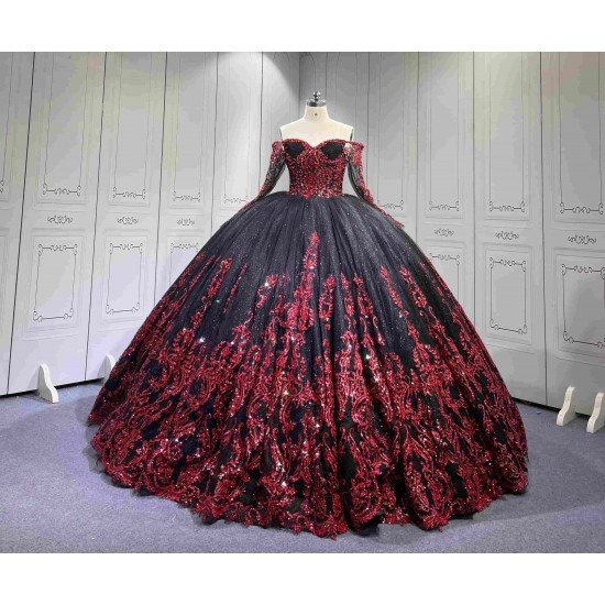 Mumuleo Black Red Modern Ball Gown Floor-Length Quinceanera Dress Satin Lace Natural Waistline Sweetheart Neckline for Teenagers