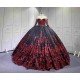 Mumuleo Black Red Modern Ball Gown Floor-Length Quinceanera Dress Satin Lace Natural Waistline Sweetheart Neckline for Teenagers
