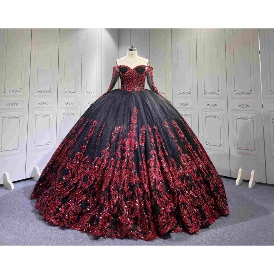 Mumuleo Black Red Modern Ball Gown Floor-Length Quinceanera Dress Satin Lace Natural Waistline Sweetheart Neckline for Teenagers