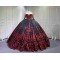 Mumuleo Black Red Modern Ball Gown Floor-Length Quinceanera Dress Satin Lace Natural Waistline Sweetheart Neckline for Teenagers