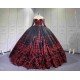 Mumuleo Black Red Modern Ball Gown Floor-Length Quinceanera Dress Satin Lace Natural Waistline Sweetheart Neckline for Teenagers
