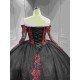 Mumuleo Black Red Modern Ball Gown Floor-Length Quinceanera Dress Satin Lace Natural Waistline Sweetheart Neckline for Teenagers