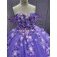 Mumuleo Lilac Modern Ball Gown Floor-Length Quinceanera Dress with Chapel Train Knitted Fabric Flowers & Bow for Teenagers