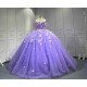 Mumuleo Lilac Modern Ball Gown Floor-Length Quinceanera Dress with Chapel Train Knitted Fabric Flowers & Bow for Teenagers