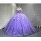 Mumuleo Lilac Modern Ball Gown Floor-Length Quinceanera Dress with Chapel Train Knitted Fabric Flowers & Bow for Teenagers