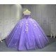 Mumuleo Lilac Modern Ball Gown Floor-Length Quinceanera Dress with Chapel Train Knitted Fabric Flowers & Bow for Teenagers