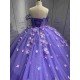 Mumuleo Lilac Modern Ball Gown Floor-Length Quinceanera Dress with Chapel Train Knitted Fabric Flowers & Bow for Teenagers