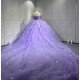 Mumuleo Lilac Modern Ball Gown Floor-Length Quinceanera Dress with Chapel Train Knitted Fabric Flowers & Bow for Teenagers