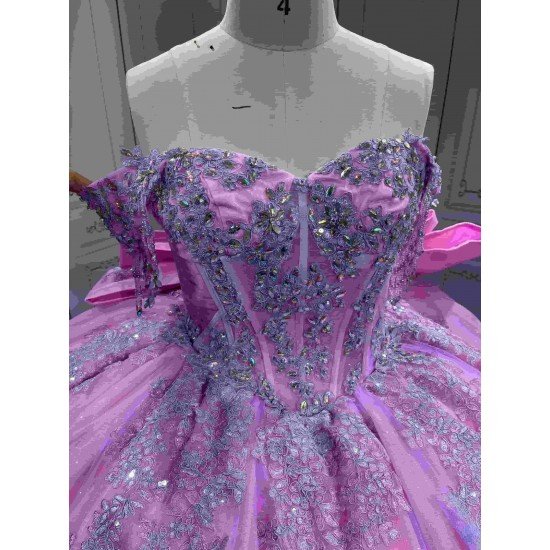 Mumuleo Lilac Floor-Length Ball Gown Quinceanera Dress with Ruffles Chapel Train Modern Satin Print for Teenagers