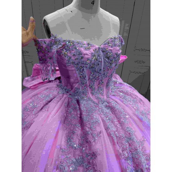 Mumuleo Lilac Floor-Length Ball Gown Quinceanera Dress with Ruffles Chapel Train Modern Satin Print for Teenagers