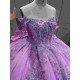 Mumuleo Lilac Floor-Length Ball Gown Quinceanera Dress with Ruffles Chapel Train Modern Satin Print for Teenagers
