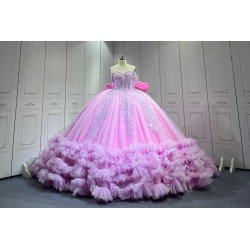 Mumuleo Lilac Floor-Length Ball Gown Quinceanera Dress with Ruffles Chapel Train Modern Satin Print for Teenagers