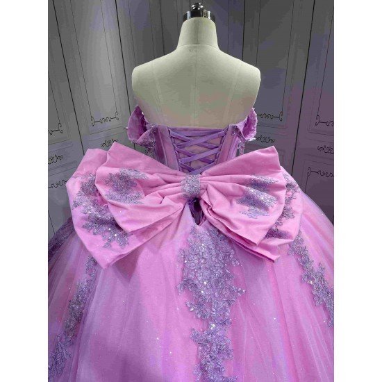 Mumuleo Lilac Floor-Length Ball Gown Quinceanera Dress with Ruffles Chapel Train Modern Satin Print for Teenagers