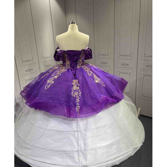 Mumuleo Purple Quinceanera Ball Gown Floor-Length Modern Satin Beading Lace Natural Waist Teenagers Dress