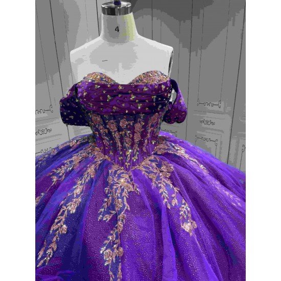 Mumuleo Purple Quinceanera Ball Gown Floor-Length Modern Satin Beading Lace Natural Waist Teenagers Dress