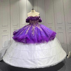 Mumuleo Purple Quinceanera Ball Gown Floor-Length Modern Satin Beading Lace Natural Waist Teenagers Dress