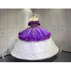 Mumuleo Purple Quinceanera Ball Gown Floor-Length Modern Satin Beading Lace Natural Waist Teenagers Dress