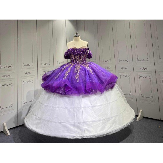 Mumuleo Purple Quinceanera Ball Gown Floor-Length Modern Satin Beading Lace Natural Waist Teenagers Dress