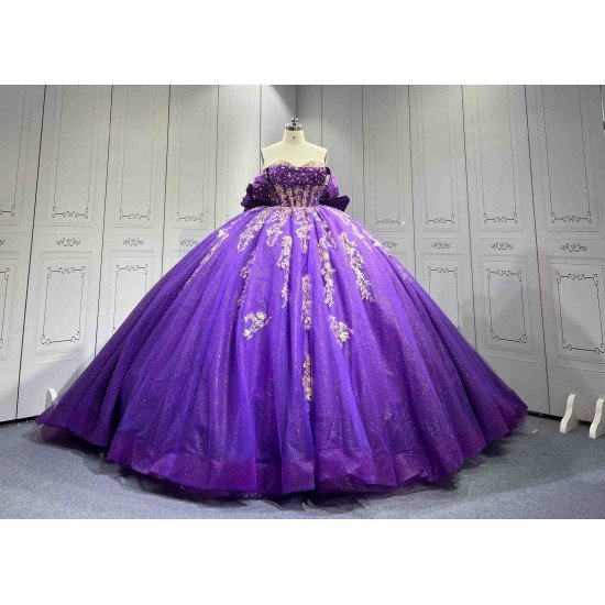 Mumuleo Purple Quinceanera Ball Gown Floor-Length Modern Satin Beading Lace Natural Waist Teenagers Dress