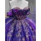 Mumuleo Purple Quinceanera Ball Gown Floor-Length Modern Satin Beading Lace Natural Waist Teenagers Dress
