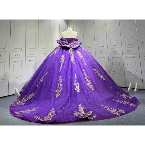 Mumuleo Purple Quinceanera Ball Gown Floor-Length Modern Satin Beading Lace Natural Waist Teenagers Dress