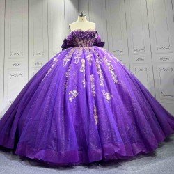 Mumuleo Purple Quinceanera Ball Gown Floor-Length Modern Satin Beading Lace Natural Waist Teenagers Dress