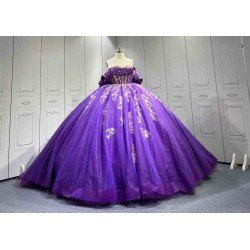 Mumuleo Purple Quinceanera Ball Gown Floor-Length Modern Satin Beading Lace Natural Waist Teenagers Dress
