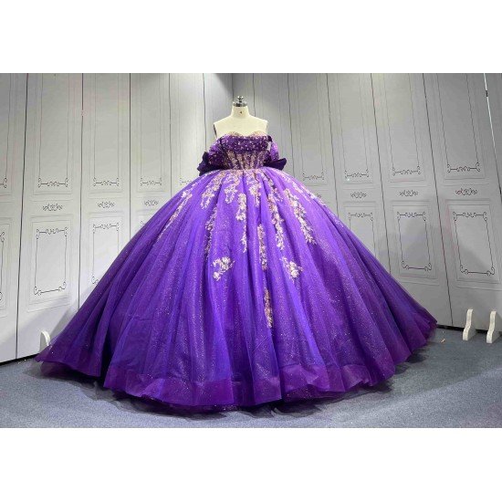 Mumuleo Purple Quinceanera Ball Gown Floor-Length Modern Satin Beading Lace Natural Waist Teenagers Dress