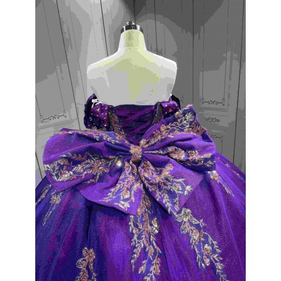 Mumuleo Purple Quinceanera Ball Gown Floor-Length Modern Satin Beading Lace Natural Waist Teenagers Dress