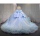 Mumuleo Sky Blue Ball Gown Floor-Length Quinceanera Dress with Chapel Train Modern Satin Lace Ruffles Natural Waist