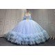 Mumuleo Sky Blue Ball Gown Floor-Length Quinceanera Dress with Chapel Train Modern Satin Lace Ruffles Natural Waist