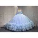 Mumuleo Sky Blue Ball Gown Floor-Length Quinceanera Dress with Chapel Train Modern Satin Lace Ruffles Natural Waist