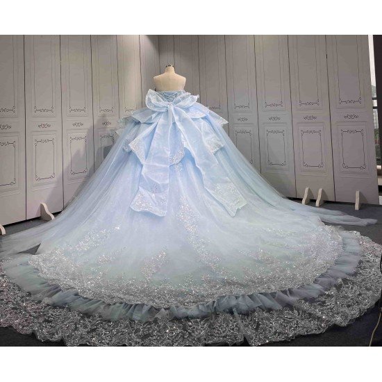 Mumuleo Modest Summer Quinceanera Dress Sweetheart Neckline Off-Shoulder Sleeves Ruffles Crocheted Embroidery Anti-Static
