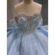 Mumuleo Modest Summer Quinceanera Dress Sweetheart Neckline Off-Shoulder Sleeves Ruffles Crocheted Embroidery Anti-Static