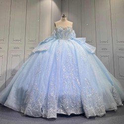 Mumuleo Modest Summer Quinceanera Dress Sweetheart Neckline Off-Shoulder Sleeves Ruffles Crocheted Embroidery Anti-Static