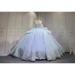 Mumuleo Modest Summer Quinceanera Dress Sweetheart Neckline Off-Shoulder Sleeves Ruffles Crocheted Embroidery Anti-Static
