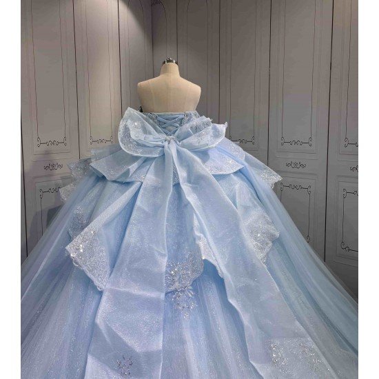 Mumuleo Modest Summer Quinceanera Dress Sweetheart Neckline Off-Shoulder Sleeves Ruffles Crocheted Embroidery Anti-Static