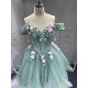 Mumuleo Two in One Sage Green Floor-Length Ball Gown Modern Satin Quinceanera Dresses Flowers Lace Print Knitted Short Sleeves