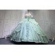 Mumuleo Two in One Sage Green Floor-Length Ball Gown Modern Satin Quinceanera Dresses Flowers Lace Print Knitted Short Sleeves
