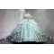 Mumuleo Two in One Sage Green Floor-Length Ball Gown Modern Satin Quinceanera Dresses Flowers Lace Print Knitted Short Sleeves