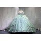 Mumuleo Two in One Sage Green Floor-Length Ball Gown Modern Satin Quinceanera Dresses Flowers Lace Print Knitted Short Sleeves