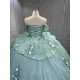 Mumuleo Two in One Sage Green Floor-Length Ball Gown Modern Satin Quinceanera Dresses Flowers Lace Print Knitted Short Sleeves