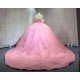 Mumuleo Pink Modern Ball Gown Floor-Length Quinceanera Dresses with Satin Chapel Train Beading & Lace Natural Waistline