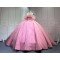 Mumuleo Pink Modern Ball Gown Floor-Length Quinceanera Dresses with Satin Chapel Train Beading & Lace Natural Waistline